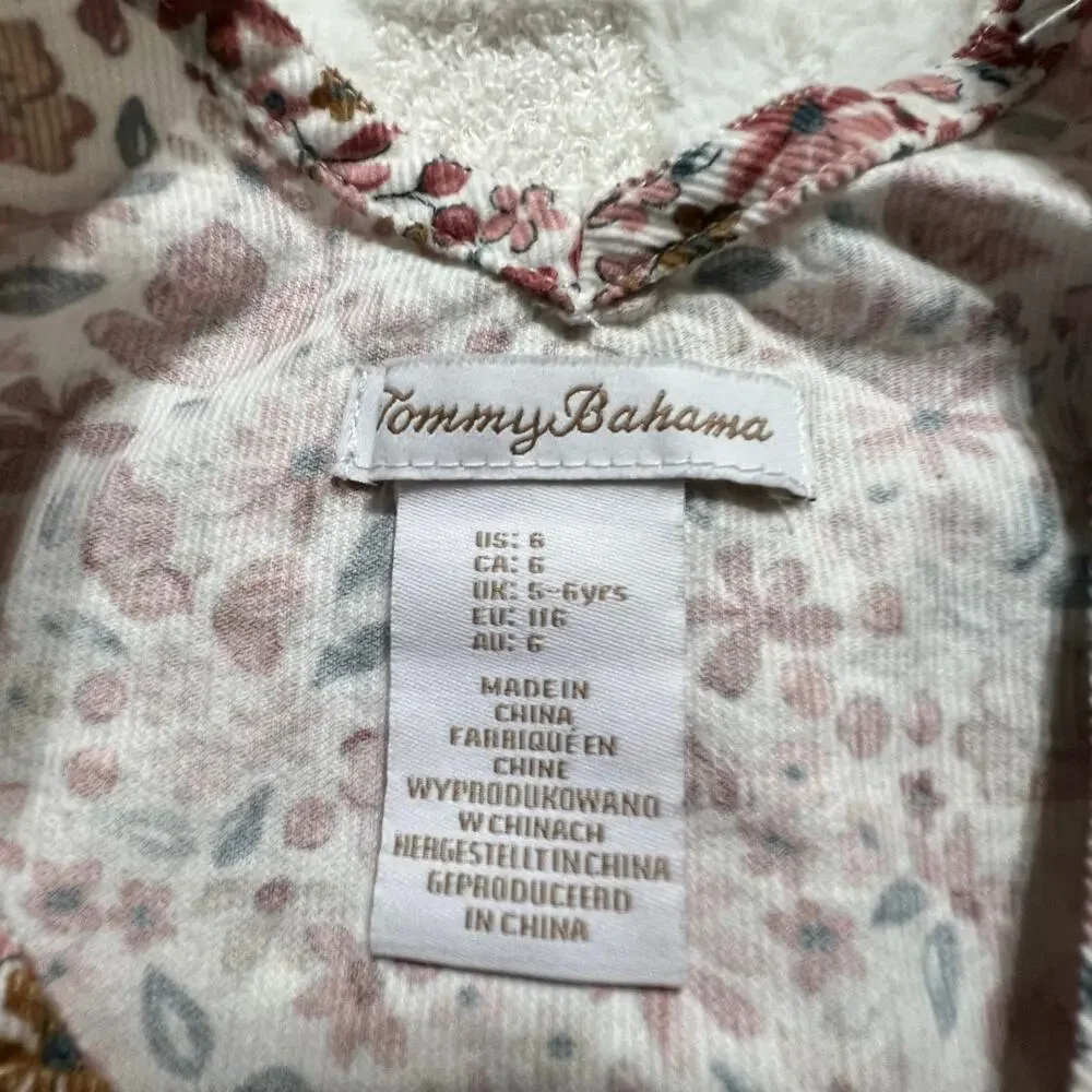 Tommy Bahama Girls Size 6 Floral Corduroy Jumper Dress Pink Snap